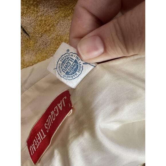 Jacques Tiffeau Vintage Wool Skirt Suit Jackie Kennedy Sz M White Yellow Check - Picture 13 of 16